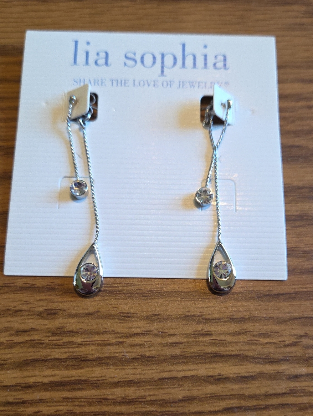 Lia Sophia Silver Teardrop Dangle Earrings with Clear Stones
